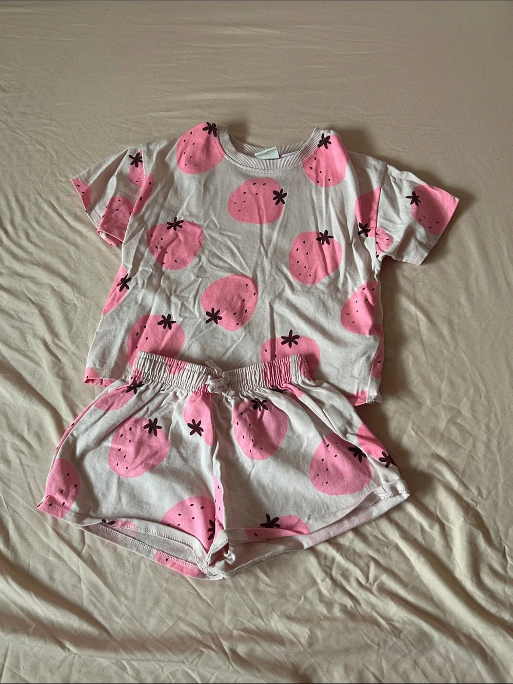 Zara Pink Strawberry Print Short Sleeve Pajama Set